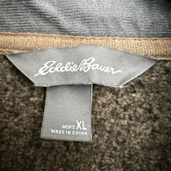 EDDIE BAUER XL Radiator Quarter Zip Fleece Lined Pullover Mock Sweater Brown - Picture 11 of 14
